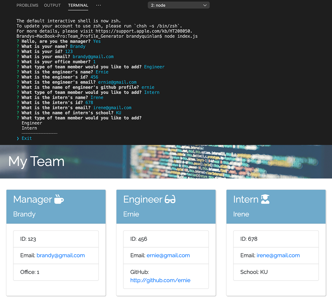 Team Profile Generator App